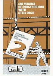 Cover of SDI Manual of Construction with Steel Deck 2nd Edition Questions and Answers showing steel deck illustration and construction worker