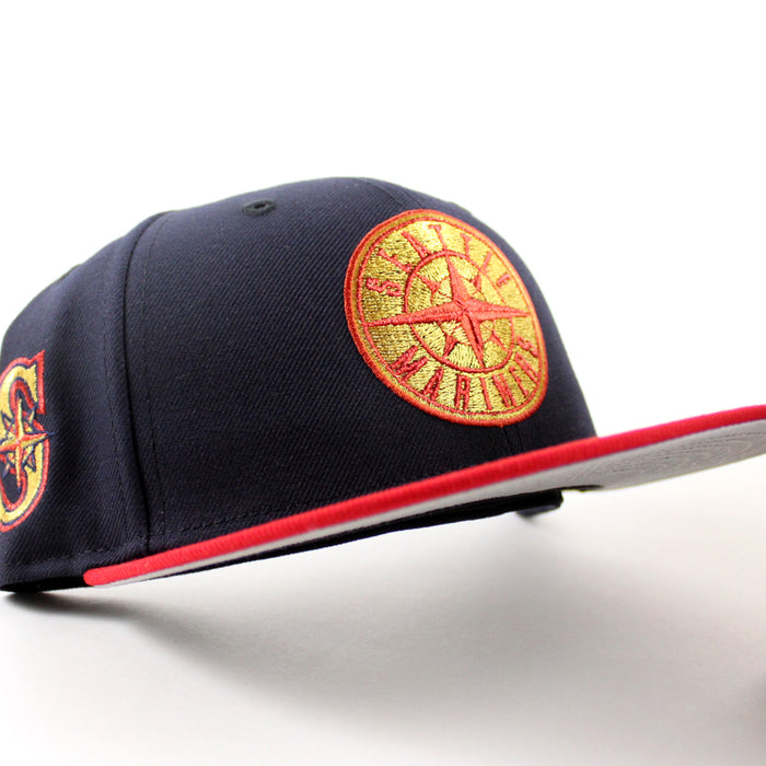 Seattle Mariners S Patch New Era 59Fifty Fitted Hat (Navy Scarlet Red Gray Under Brim)