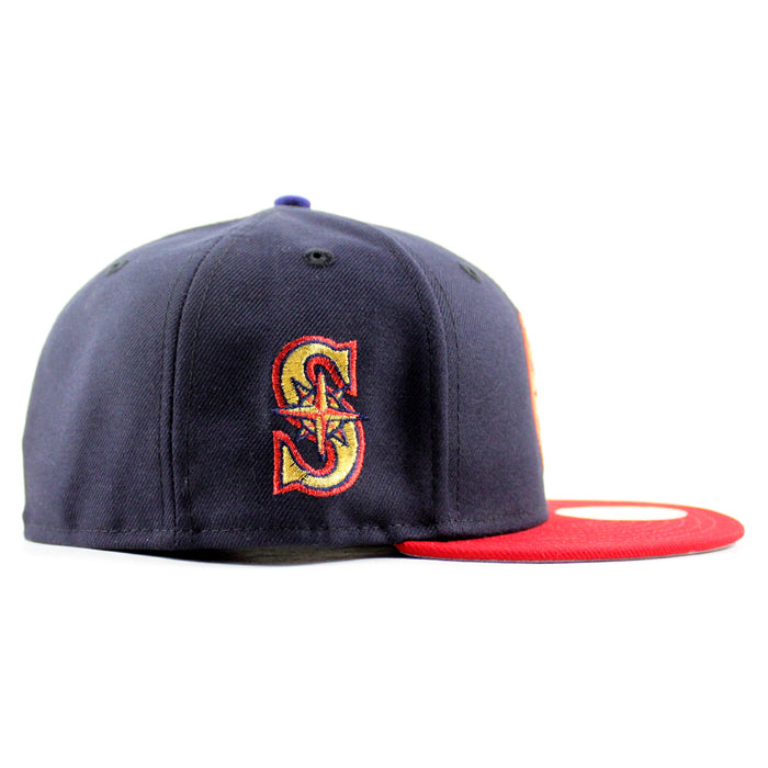 Seattle Mariners S Patch New Era 59Fifty Fitted Hat (Navy Scarlet Red Gray Under Brim)