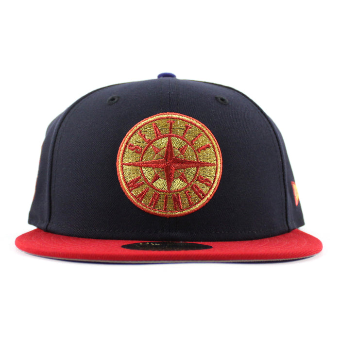 Seattle Mariners S Patch New Era 59Fifty Fitted Hat (Navy Scarlet Red Gray Under Brim)