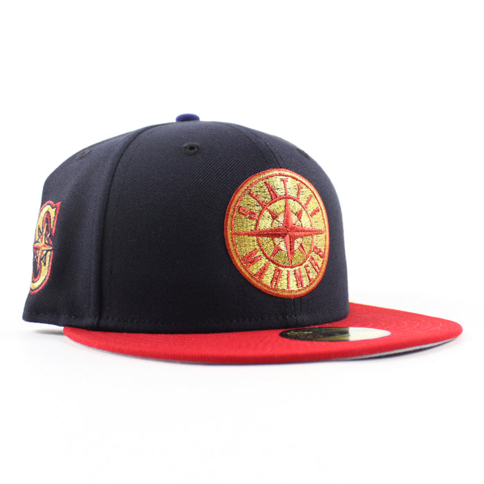 Seattle Mariners S Patch New Era 59Fifty Fitted Hat (Navy Scarlet Red Gray Under Brim)
