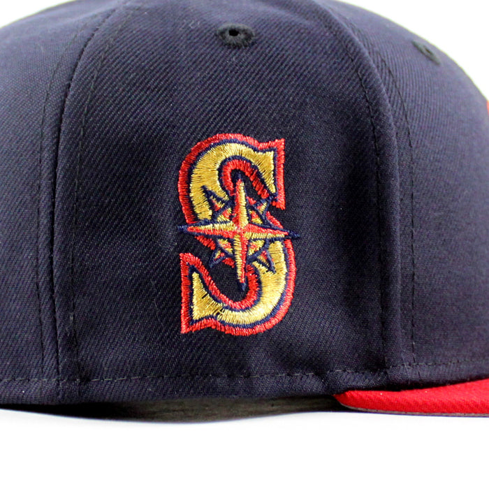 Seattle Mariners S Patch New Era 59Fifty Fitted Hat (Navy Scarlet Red Gray Under Brim)