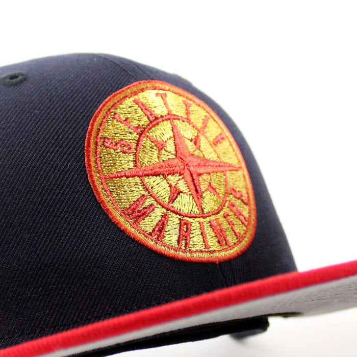Seattle Mariners S Patch New Era 59Fifty Fitted Hat (Navy Scarlet Red Gray Under Brim)