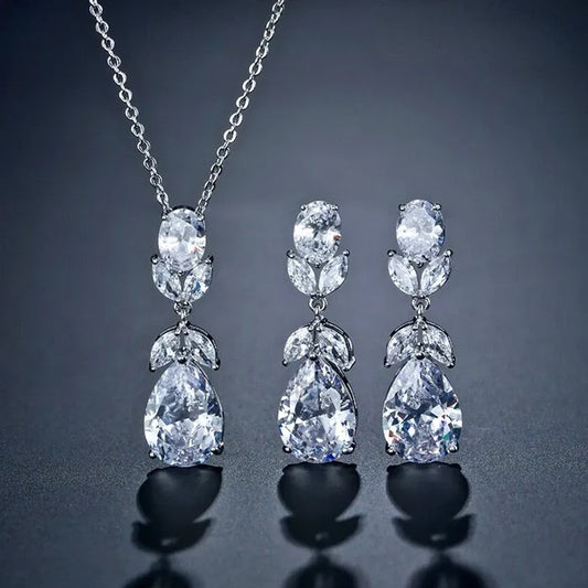 Wedding Jewelry - Silver Cubic Zirconia Bridal Jewelry Set