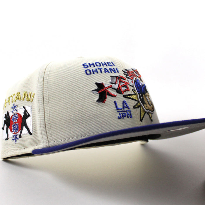 Shohei Ohtani Los Angeles dodgers Ohtani Patch New Era 59Fifty Fitted Hat (Chrome White Royal Blue Gray Under Brim)