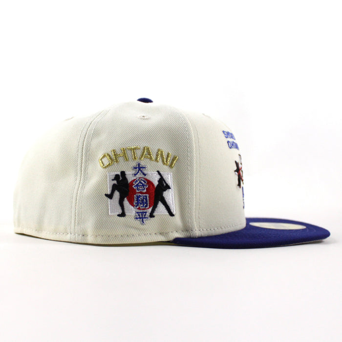 Shohei Ohtani Los Angeles dodgers Ohtani Patch New Era 59Fifty Fitted Hat (Chrome White Royal Blue Gray Under Brim)