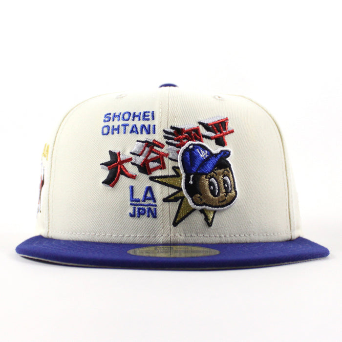 Shohei Ohtani Los Angeles dodgers Ohtani Patch New Era 59Fifty Fitted Hat (Chrome White Royal Blue Gray Under Brim)