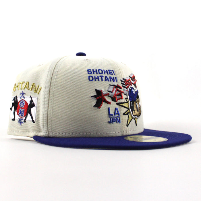 Shohei Ohtani Los Angeles dodgers Ohtani Patch New Era 59Fifty Fitted Hat (Chrome White Royal Blue Gray Under Brim)