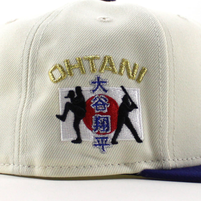 Shohei Ohtani Los Angeles dodgers Ohtani Patch New Era 59Fifty Fitted Hat (Chrome White Royal Blue Gray Under Brim)