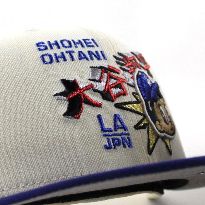 Shohei Ohtani Los Angeles dodgers Ohtani Patch New Era 59Fifty Fitted Hat (Chrome White Royal Blue Gray Under Brim)