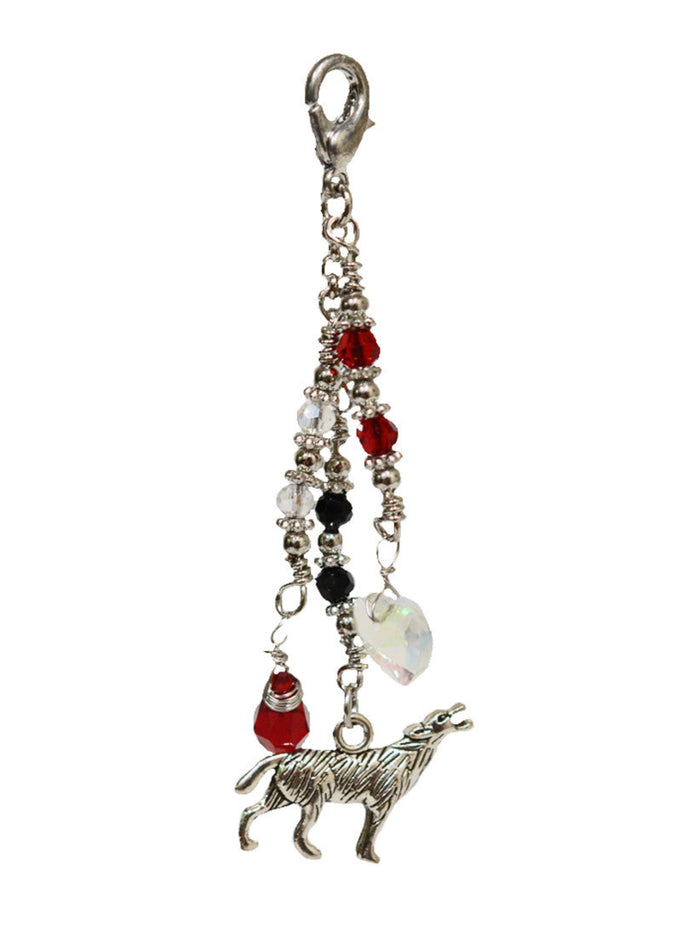 Silver wolf hair charm with beaded chain
