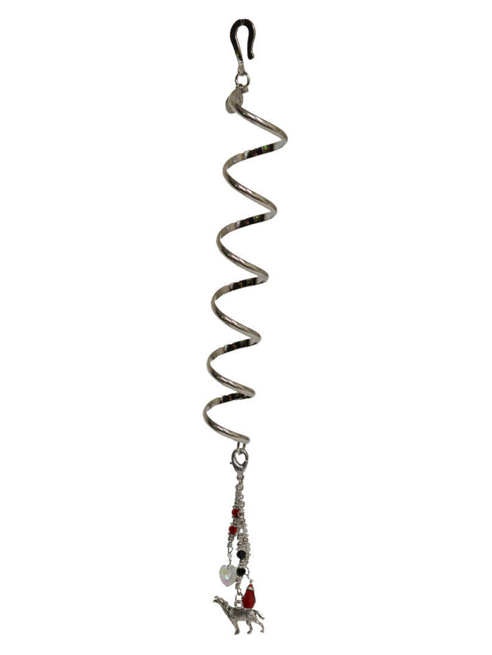 Silver Wolf Love Hair Charm - Beaded Ponytail Accessory front view