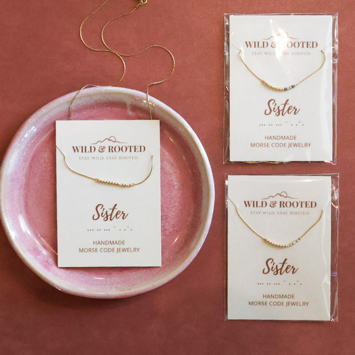 Sister Morse Code Necklace - Gold Filled