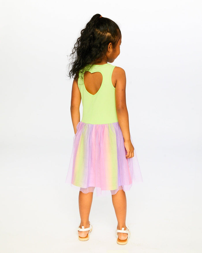 Sleeveless Bi-Material Dress Lime Green-1