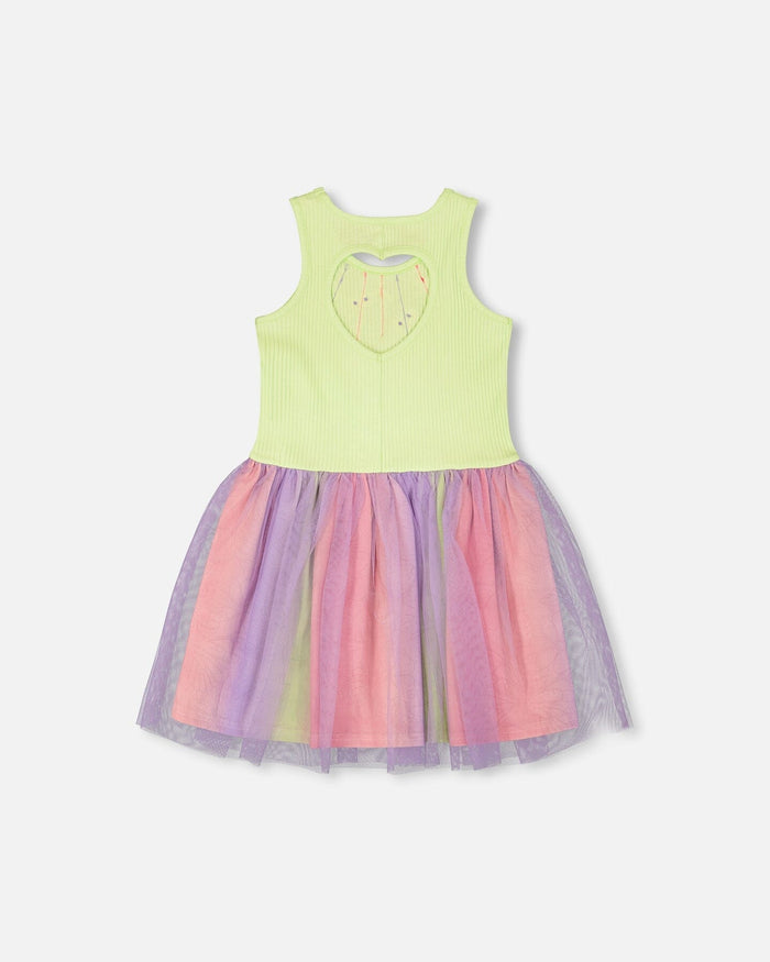 Sleeveless Bi-Material Dress Lime Green-2