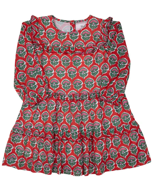 Smockingbird Christmas Floral Gold Luxe Dress