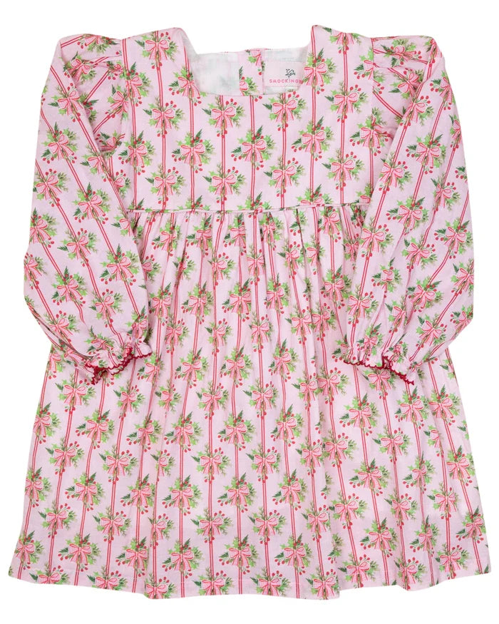 Smockingbird Holiday Bow Striped Dress