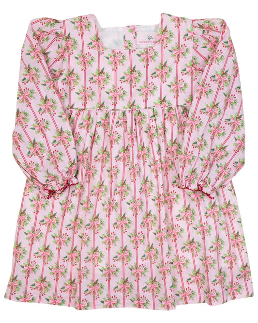Smockingbird Holiday Bow Striped Dress