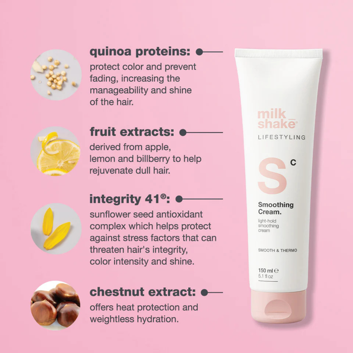 milk_shake  Smoothing Cream tube with ingredients listed on a pink background