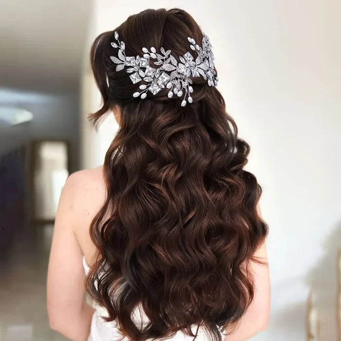 Bridal Hairpiece | Silver Wedding Hair Accessory with Pearls & Crystals