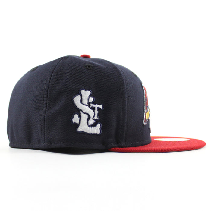St. Louis Cardinals The Lou STL Patch New Era 59Fifty Fitted Hat (Navy Scarlet Red Gray Under Brim)