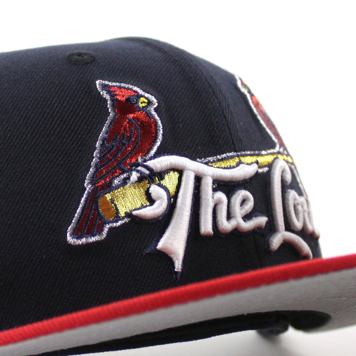 St. Louis Cardinals The Lou STL Patch New Era 59Fifty Fitted Hat (Navy Scarlet Red Gray Under Brim)