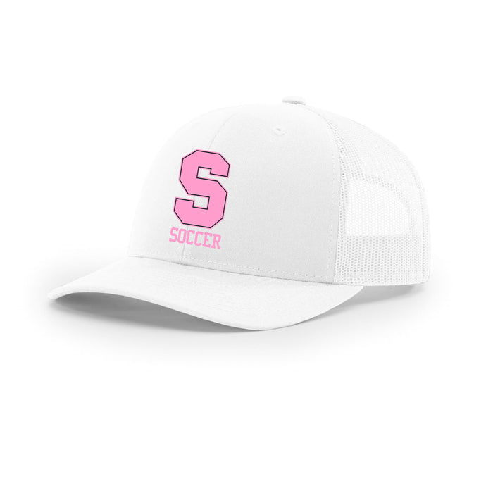 Staples Girls Soccer Fans Trucker Hat Logowear Staples Girls Soccer Fanwear White/White Pink Logo