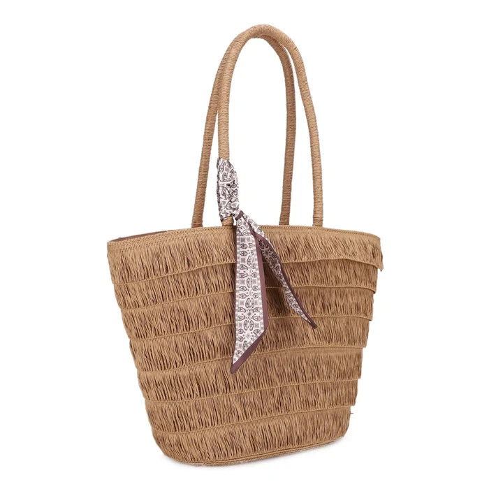 Straw Tote With Scarf