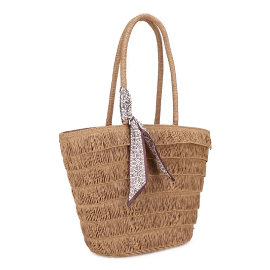 Straw Tote With Scarf