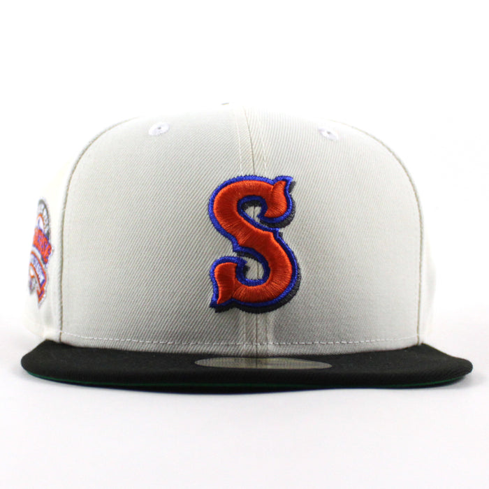 Syracuse Mets Inaugural Season New Era 59Fifty Fitted Hat (Chrome White Black Green Under Brim)