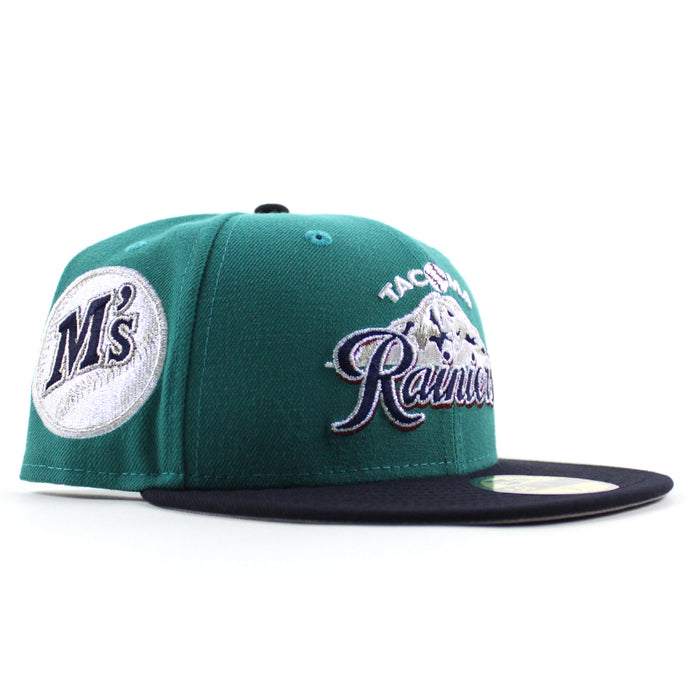 Tacoma Rainiers x Seattle Mariners New Era Fitted 59Fifty Hat (Teal Navy Gray Under Brim)