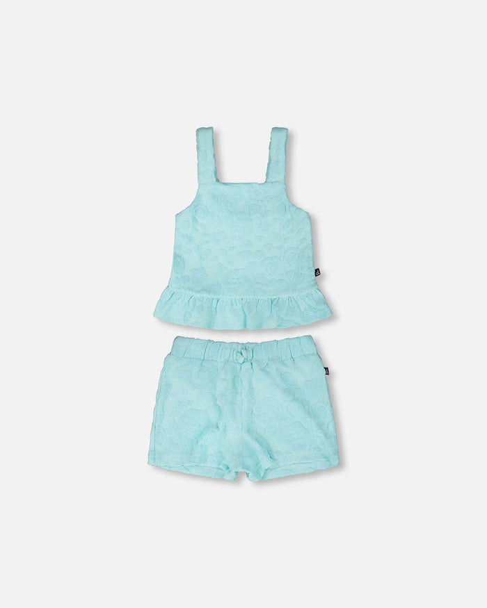 Terry Tank Top With Shorts Set Light Blue-0