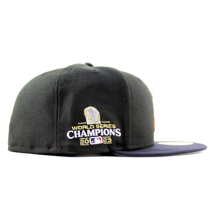 Texas Rangers 2023 World Series New Era 59Fifty Fitted Hat (Black Navy Blue Gray Under Brim)