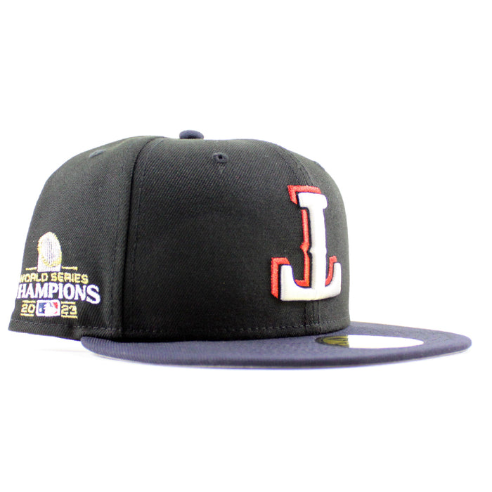 Texas Rangers 2023 World Series New Era 59Fifty Fitted Hat (Black Navy Blue Gray Under Brim)