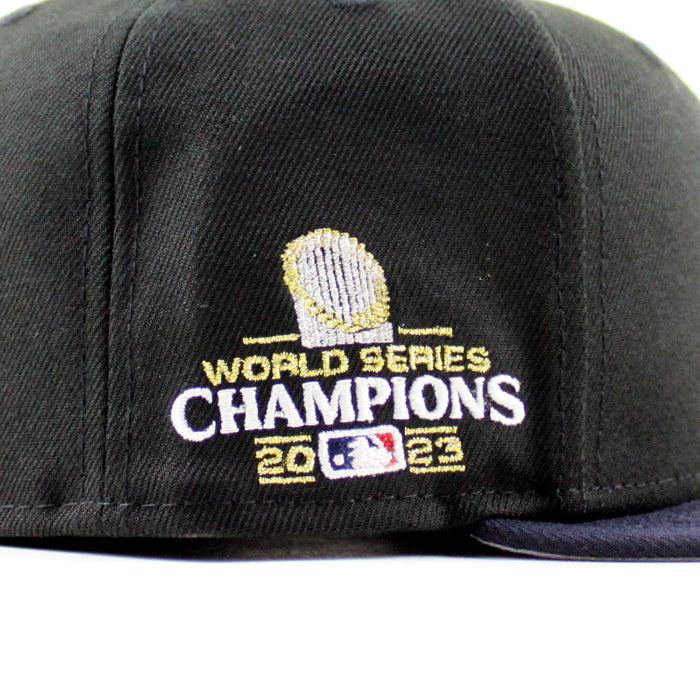 Texas Rangers 2023 World Series New Era 59Fifty Fitted Hat (Black Navy Blue Gray Under Brim)