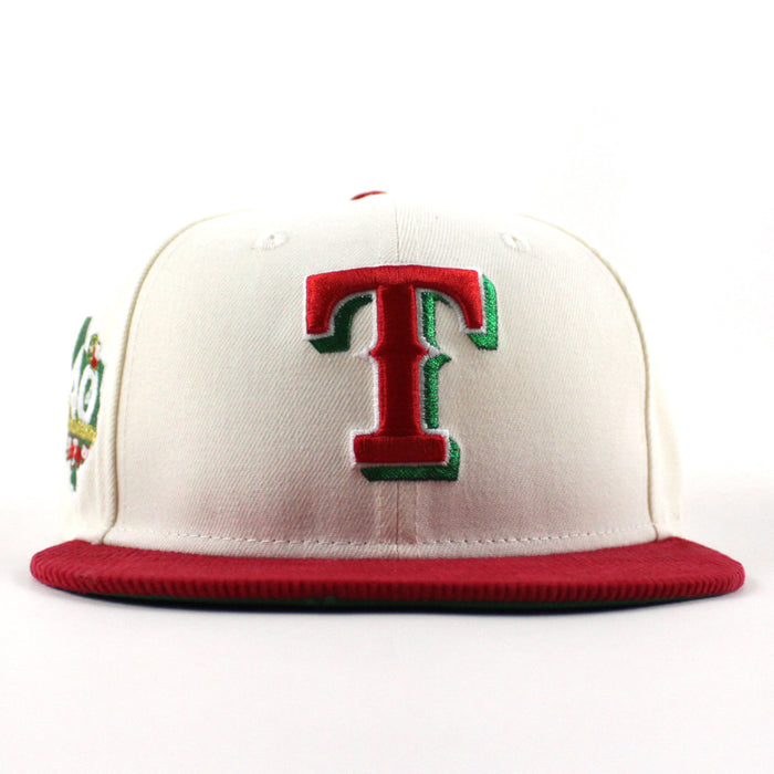 Texas Rangers 40th anniversary New Era 59Fifty Fitted Hat (Chrome White Scarlet Red Green Under Brim)