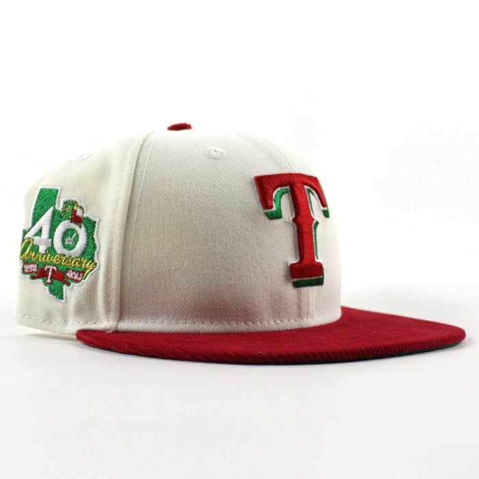 Texas Rangers 40th anniversary New Era 59Fifty Fitted Hat (Chrome White Scarlet Red Green Under Brim)