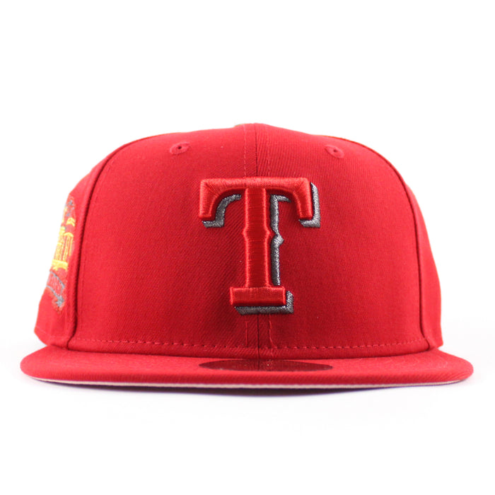 Texas Rangers Final Season Patch New Era 59Fifty Fitted Hat (Scarlet Red Pink Under Brim)