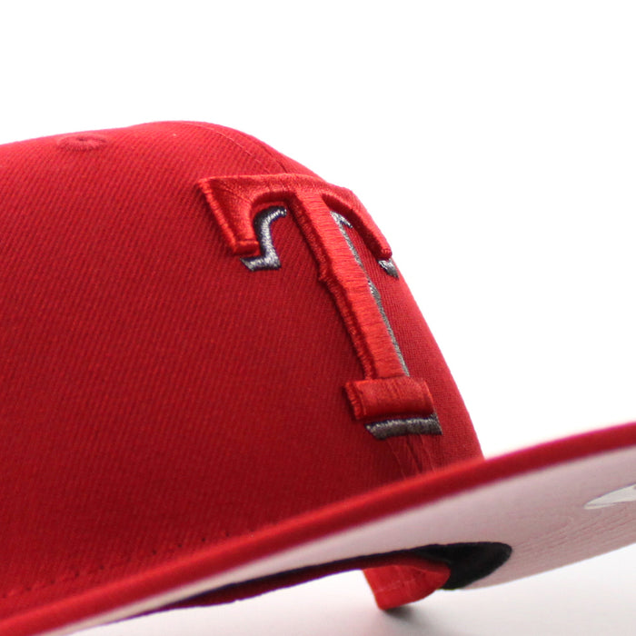 Texas Rangers Final Season Patch New Era 59Fifty Fitted Hat (Scarlet Red Pink Under Brim)