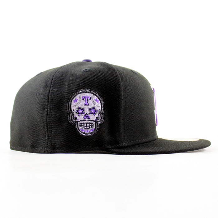 Texas Rangers Skull Patch New Era 59Fifty Fitted Hat (Black Gray Under Brim)