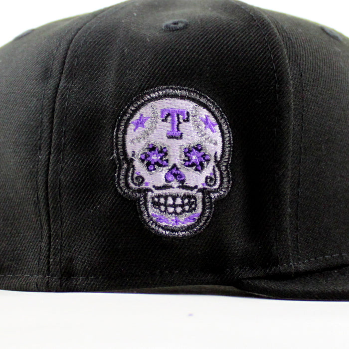 Texas Rangers Skull Patch New Era 59Fifty Fitted Hat (Black Gray Under Brim)