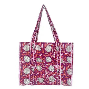 The Annie Quilted Block-Printed Tote Bag-6 Colors