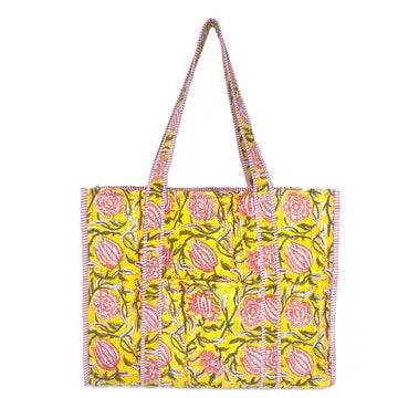 The Annie Quilted Block-Printed Tote Bag-6 Colors