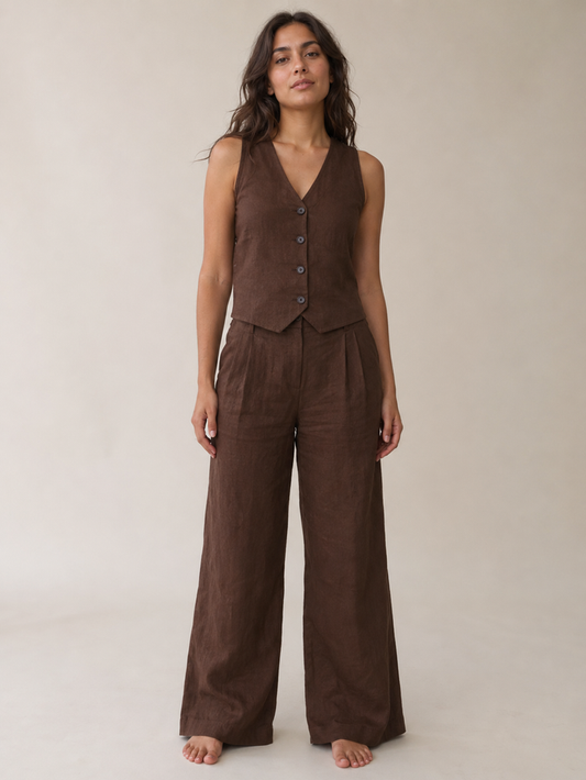 The Chocolate Linen Waistcoat Trouser Set