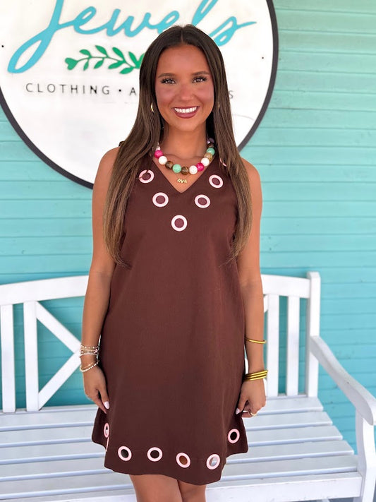 brown sleeveless grommet dress
