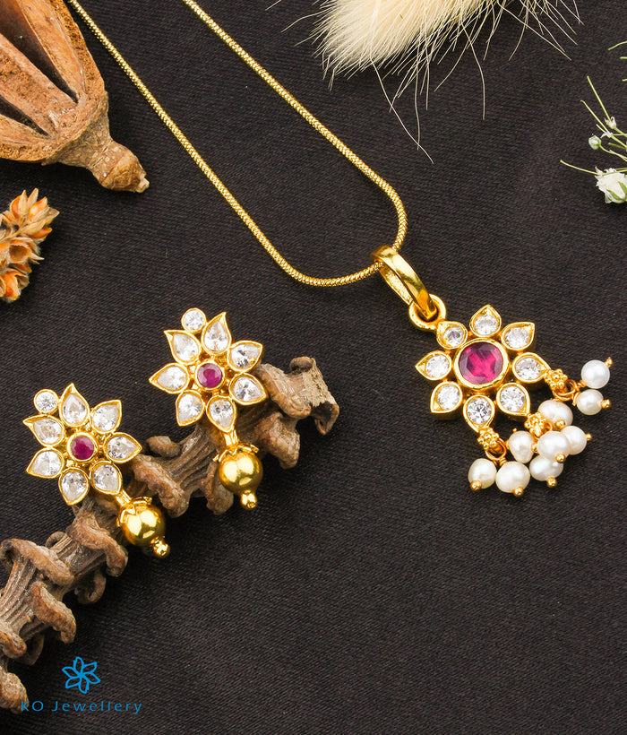The Damini Silver Kemp Pendant Set (Red)