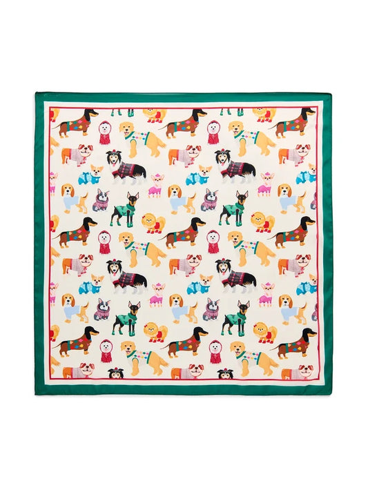 The Doggies Square Satin Scarf-Multi
