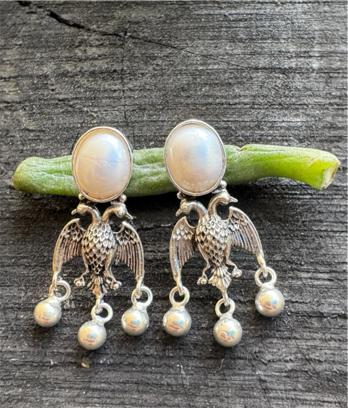 The Dvi-Paksha Silver Gandaberunda Pearl Earrings