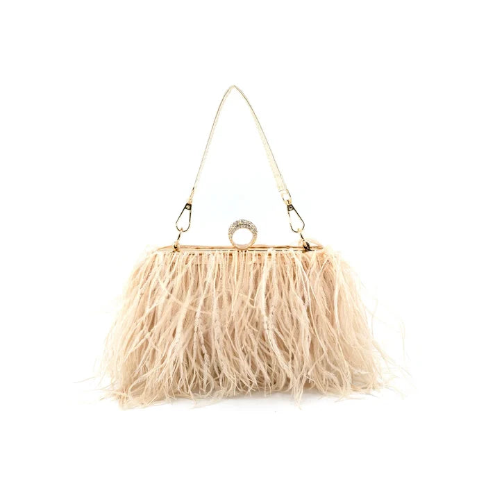 The Feathers Evening Clutch-Gold