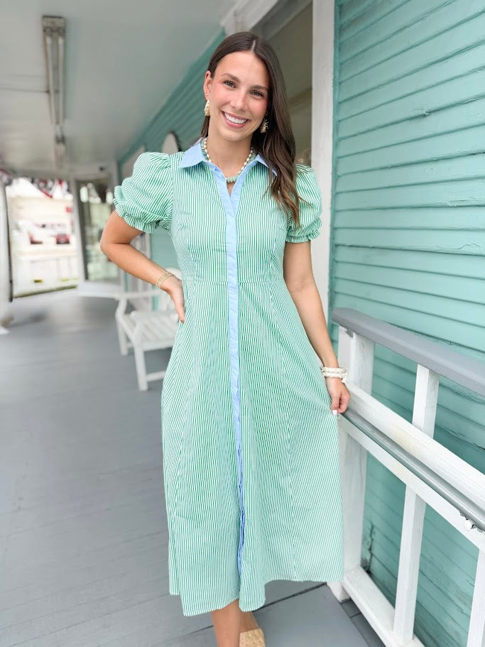 The Gretchen Stripe Midi Dress - Green